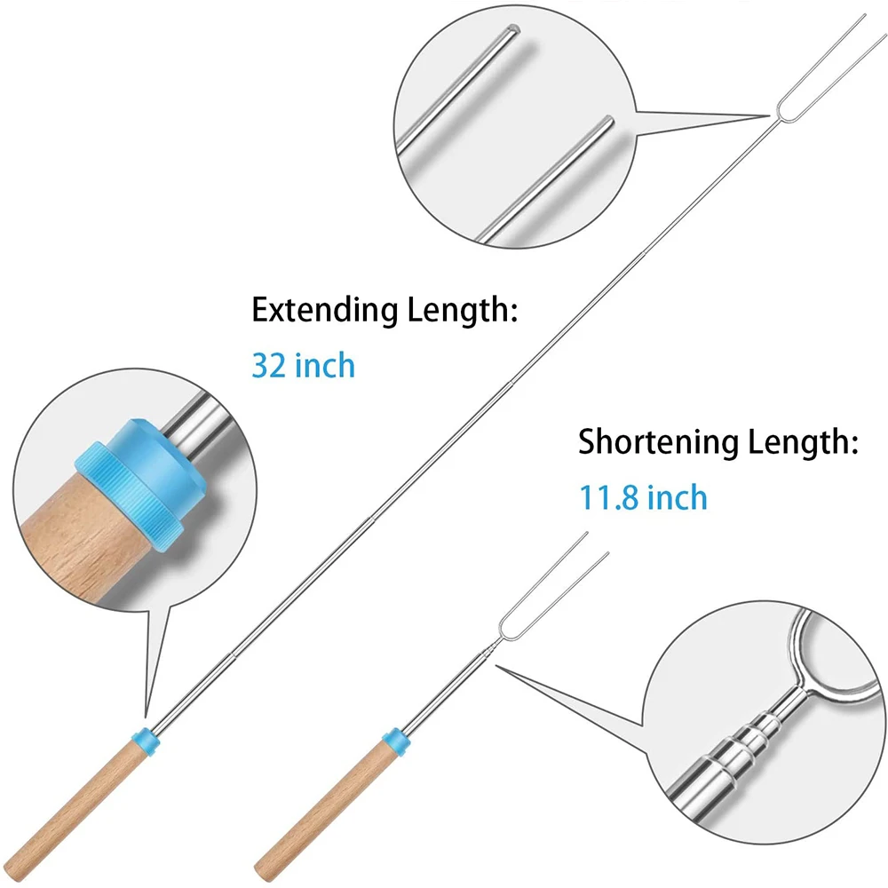 Выдвижная вилка 8P из нержавеющей стали для барбекю костра хот-дога