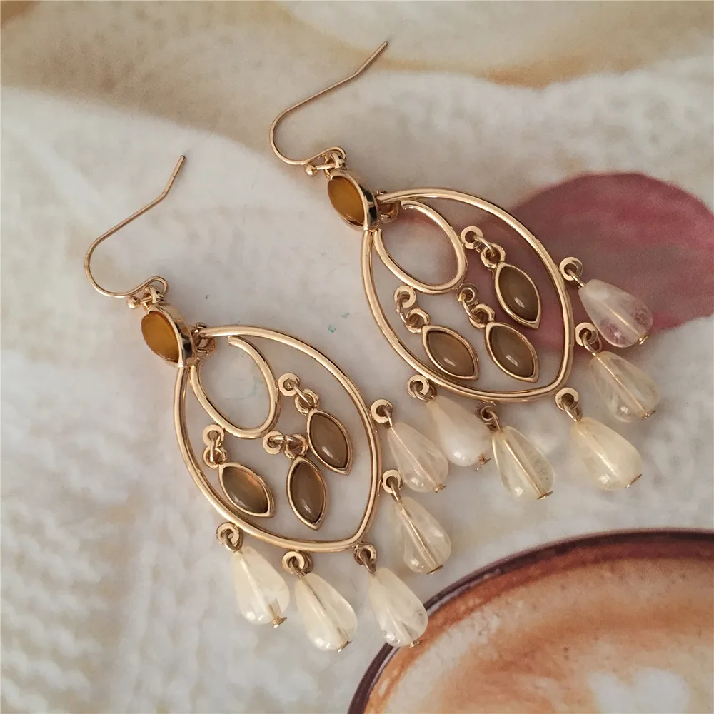 Серьги-подвески с женственное и boho Золото Тон кремово-шарик Висячие серьги для