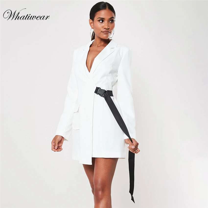 Whatiwear Summer Autumn Women Suit 2019 New Casual Belt Pocket Short Jackets Elegant Sleeve Outerwear | Женская одежда