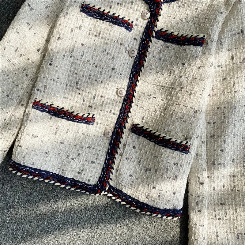 Женское твидовое пальто Короткие однобортные клетчатые куртки из люрекса с