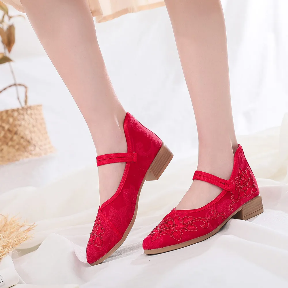 

Туфли-броги женские с вышивкой, хлопковая ткань, на блочном каблуке, Дерби, винтажные элегантные удобные туфли мэри джейн с острым носком