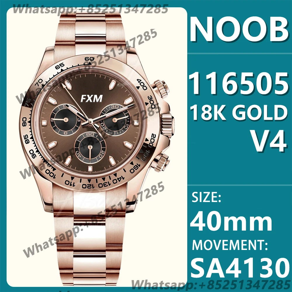 

Men's Automatic Mechanical Top Luxury Brand Watch 40mm 18k Gold 116505 NOOB ARF 904L 1:1 AAA Replica Super Clone Sport SA4130 V4