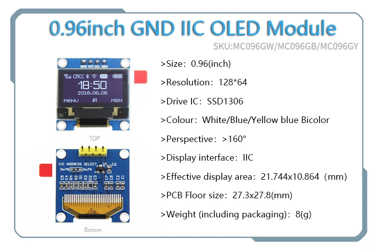 Модуль дисплея с OLED-дисплеем IIC I2C SPI 128X64 SSD1306 0 91 для модели White word серия ЖК-дисплеем
