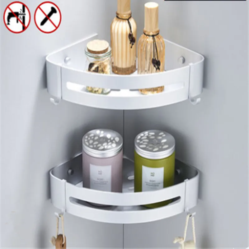 Silver double layer Дырокол-свободная полка ванной ванная угол Угловые настенные черное пространство алюминиевый для хранения ванной комнаты - Цвет: Silver double layer