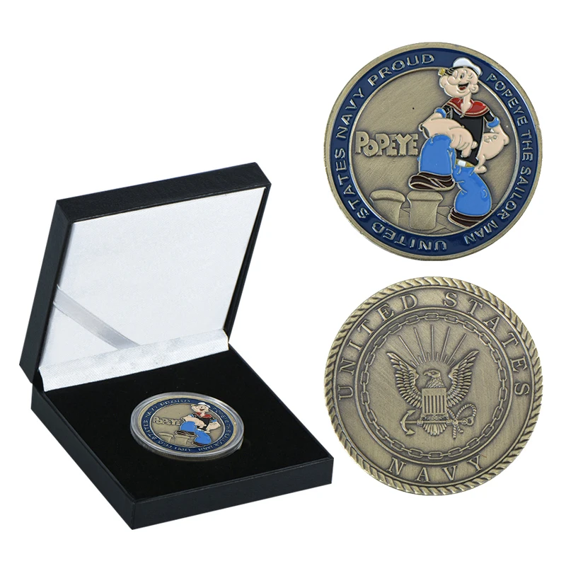 coin with box 7 WR Popeye Посеребренная металлическая копия монет мультяшный персонаж копия монеты коллекционные вещи Россия Подарки на день рождения сувениры - Цвет: coin with box 7