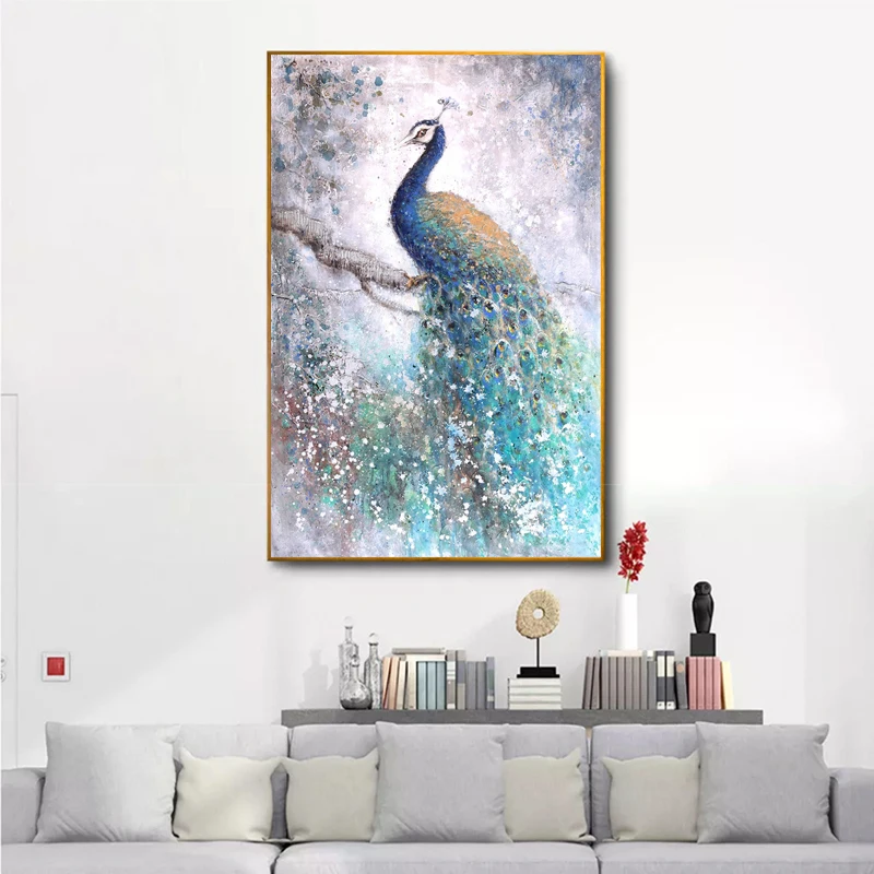 Картины с абстрактными павлиньими животными RELIABLI настенные картины на холсте для гостиной декоративные