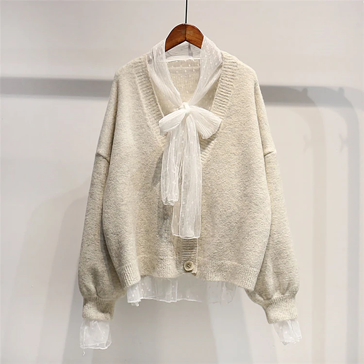 Colorfaith New 2019 Autumn Winter Women's Sweaters Cardigans Single Breasted Chiffon Bow Sweet Knitting Tops Korean Style SW8704 |