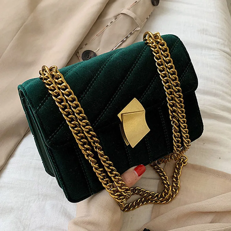 

Quality Gold Velvet Crossbody Bags For Women 2021 Designer Small Shoulder Handbags Chain Messenger Bag Lady Mini Purses Hand Bag