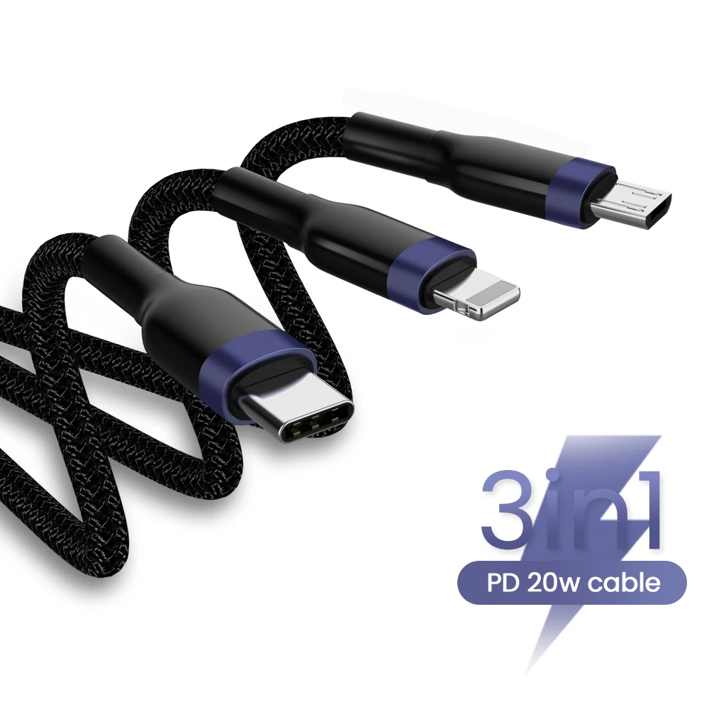 

3 In 1 USB Cable USB A To Micro USB/Type C/8 Pin Fast Charging Kable Phone Charger Cord For iPhone13 12 Pro Redmi Huawei Samsung