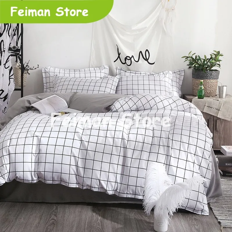 Домашний текстиль черную клетку пододеяльник наволочка простыня простой