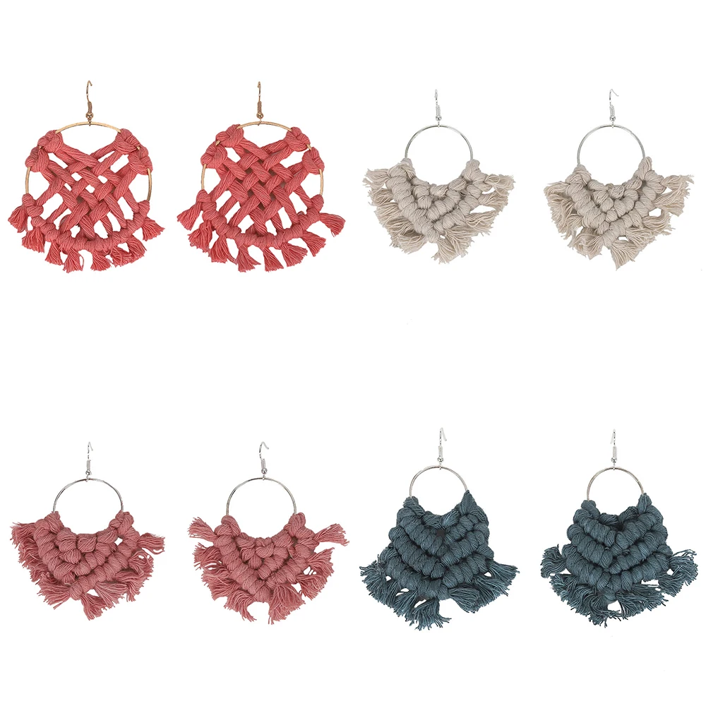 Женские квадратные серьги-подвески Boho Heart Raffia разноцветная модная Этническая