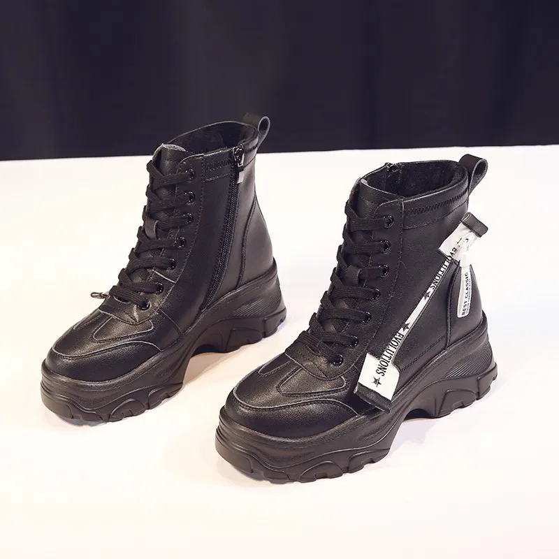 Женские зимние ботинки на толстой подошве женские шнуровке брендовые теплые