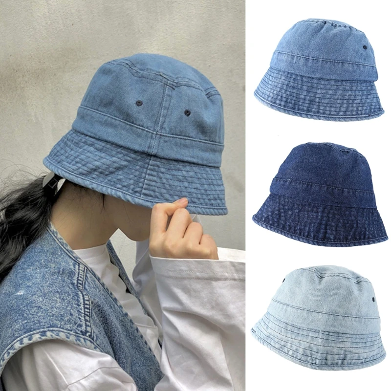 Панама из денима с эффектом потертости для мужчин и женщин винтажная