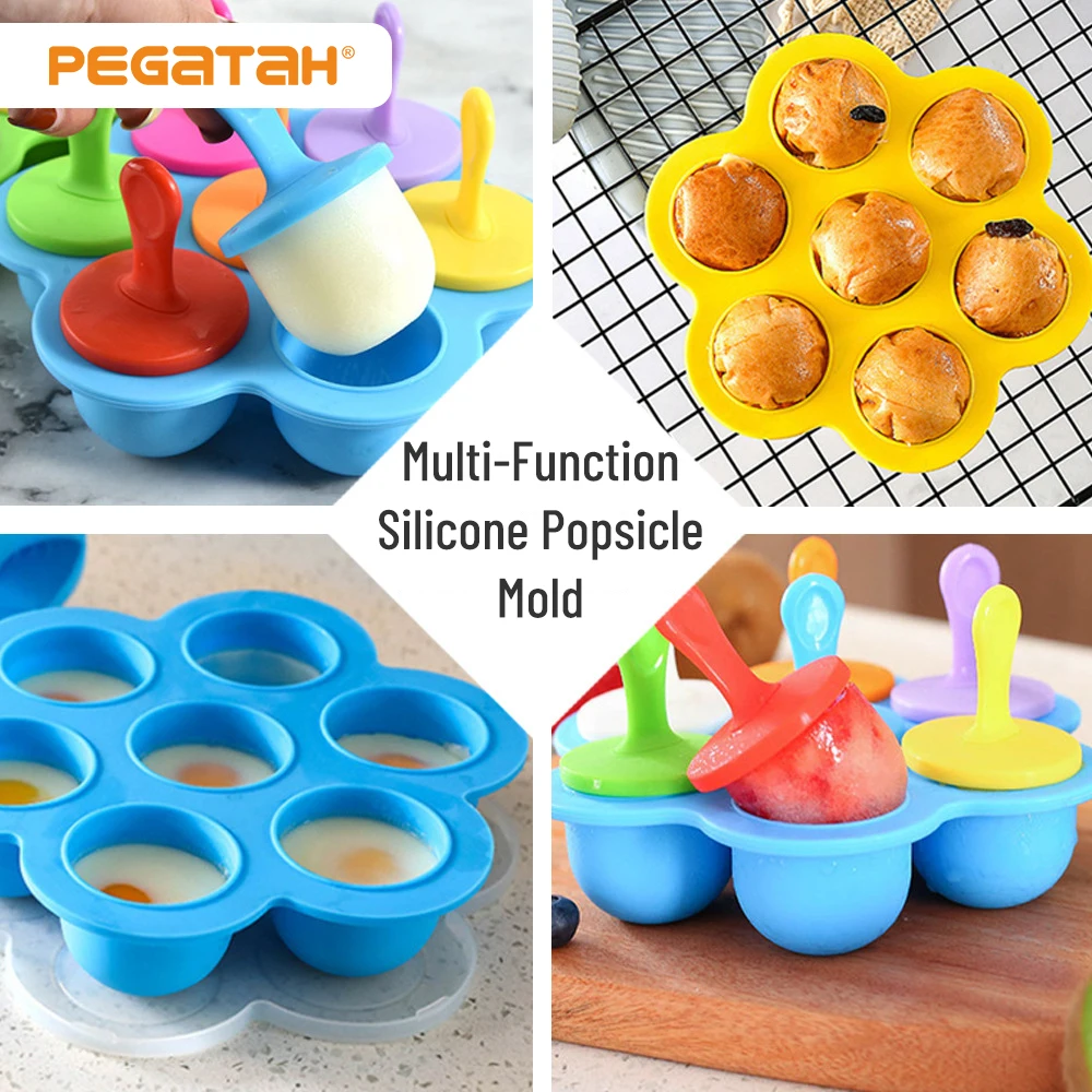 

7-hole silicone food supplement box with lid silicone ice tray children's popsicle steamed egg Fruit Shake ice cream mold