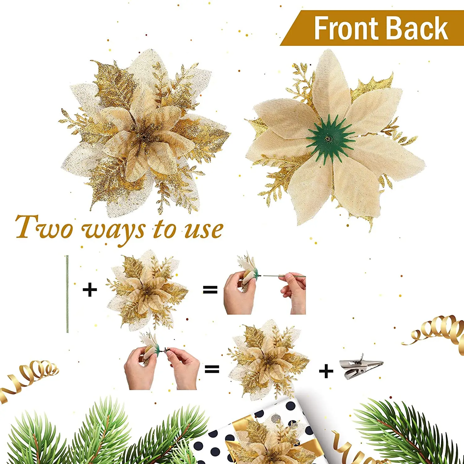 10/20 шт. новогодний цветок пуансетия искусственный с зажимом рождественское и