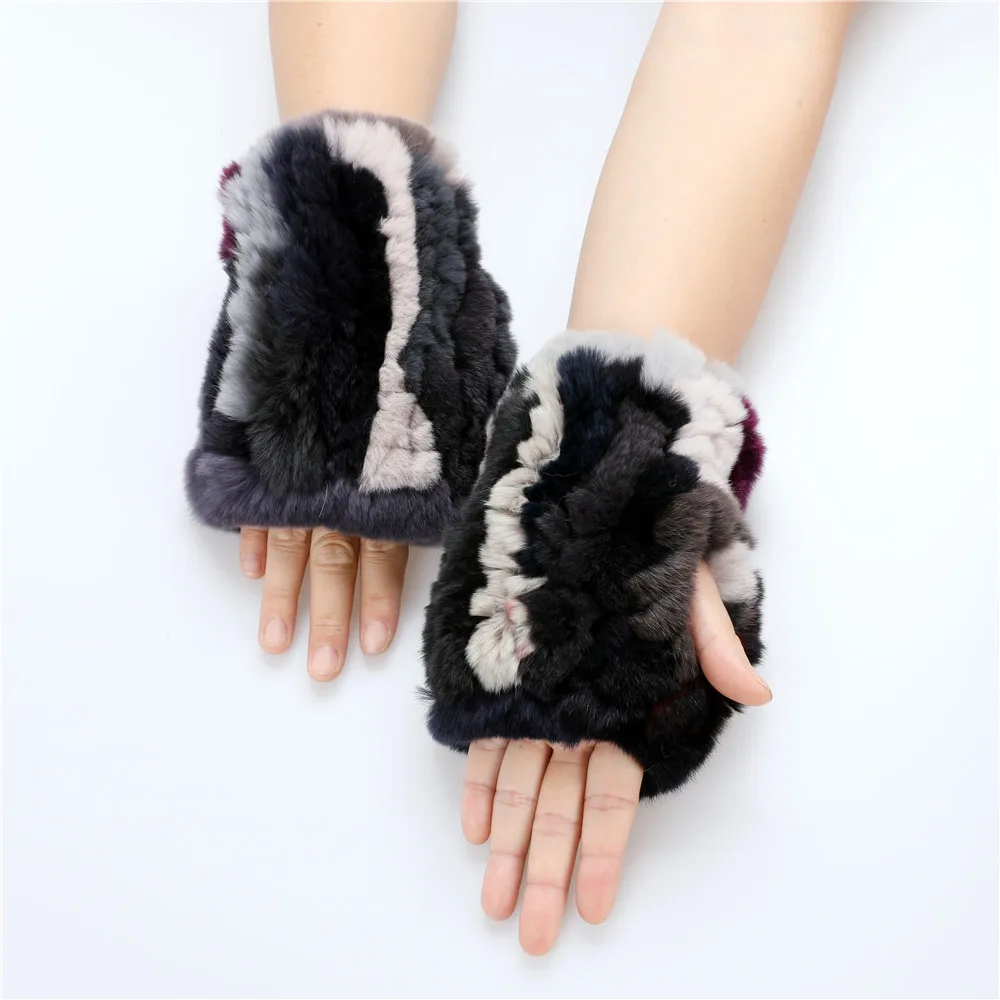 2022 модные вязаные перчатки без пальцев из натурального меха кролика Рекс женские