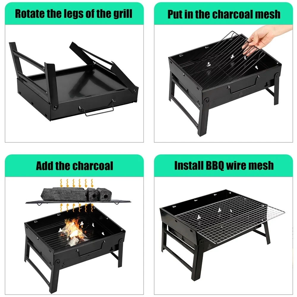 

Outsoor portable Folding Grill Stainless steel Small Barbecue Stove Charcoal BBQ Grill Patio Camping Picnic Burner Foldable Tool