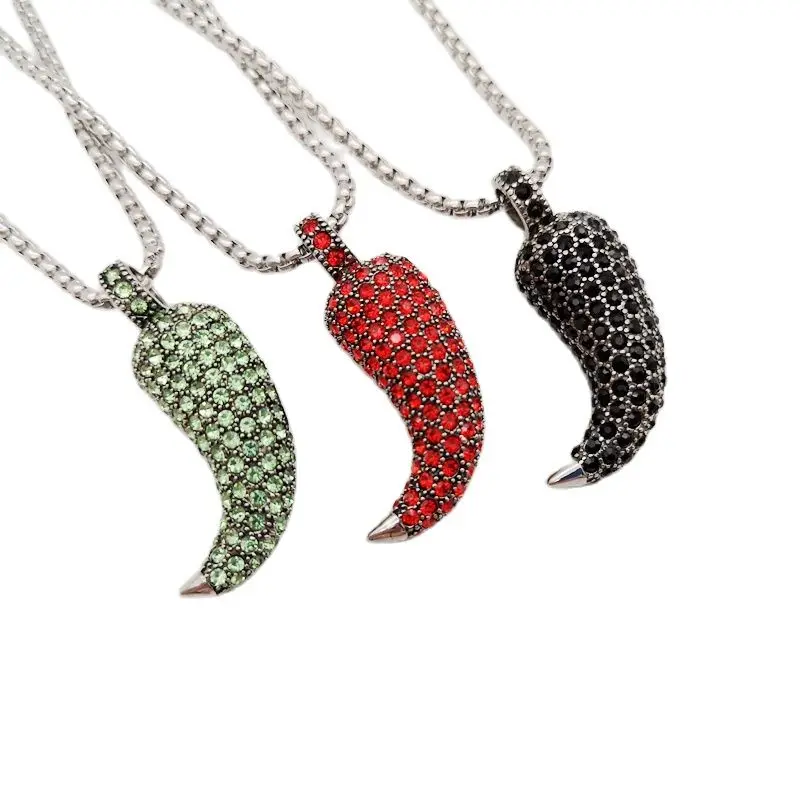 Фото Новый черный красный зеленый cz камни креативный перец Шарм ожерелье для женщин
