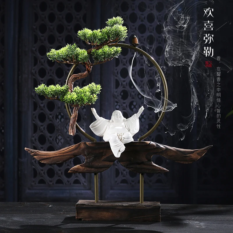 

Luxury Wood Incense Burner Smoke Back Flow Creative Antiquity Incense Burner Flower Vintage Tree Incensario Home Decor EI50IB