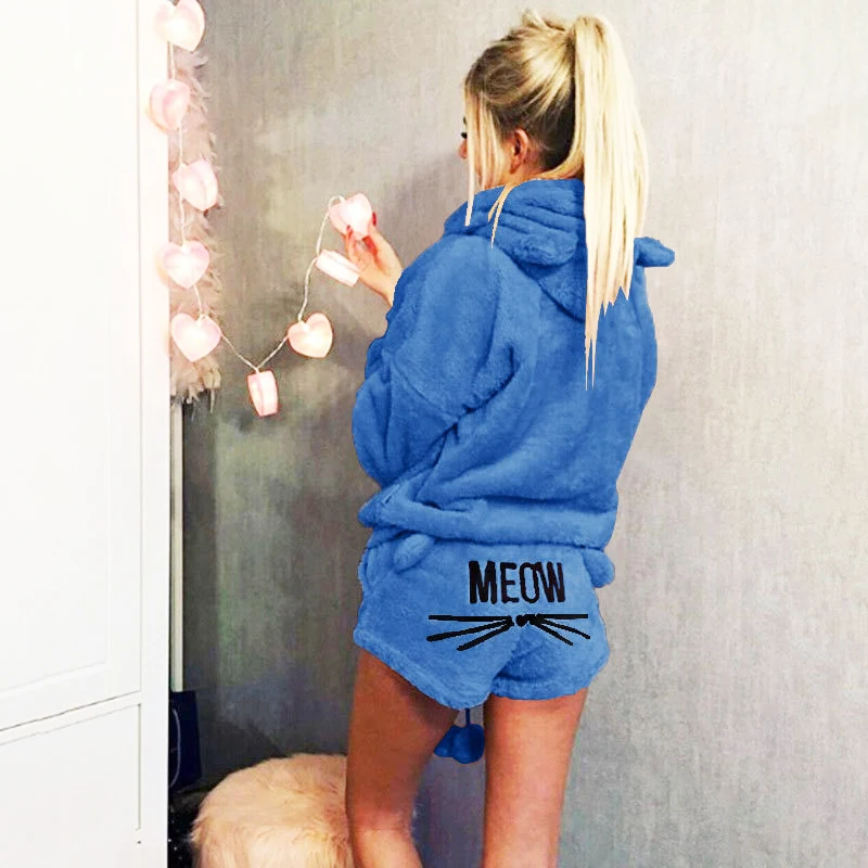 Модный женский зимний теплый Пижамный костюм Женская плюшевая толстовка топы с