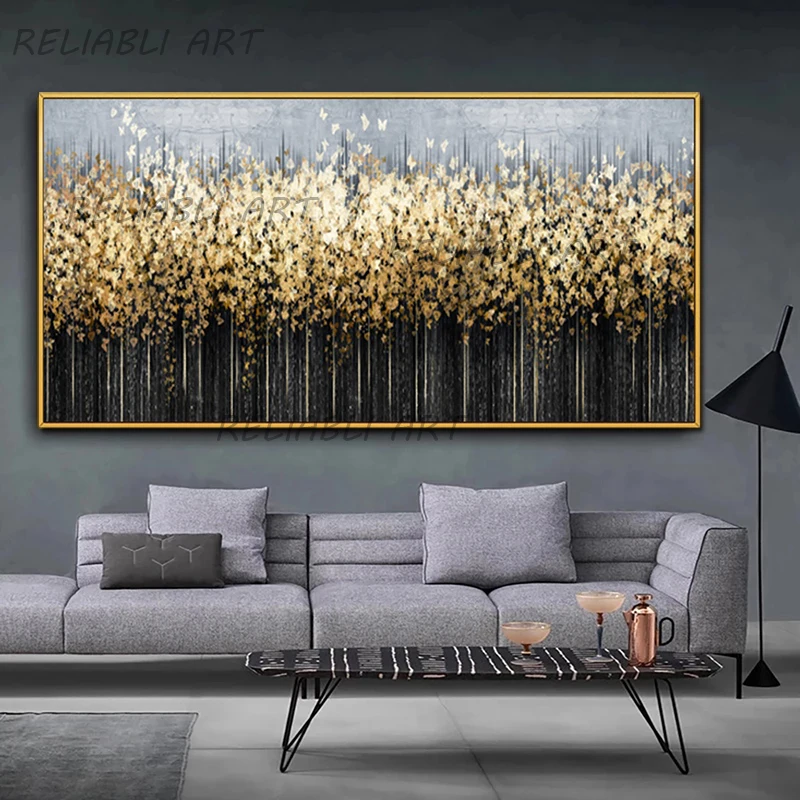 

Black Golden Leaf Painting Abstract Posters Canvas Prints Wall Art Pictures For Living Room Modern Home Decor Tree Cuadros