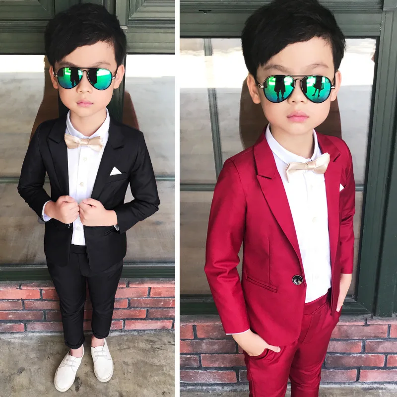 Boys Girls Handsome Blazer Jacket +Pants 2Pcs Clothing Set Gentleman Kids Formal Wedding Suit Children Performance Dress