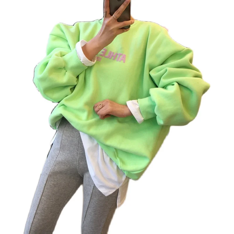 

Chic pure color sets round collar shirt candy color with thick warm fleece