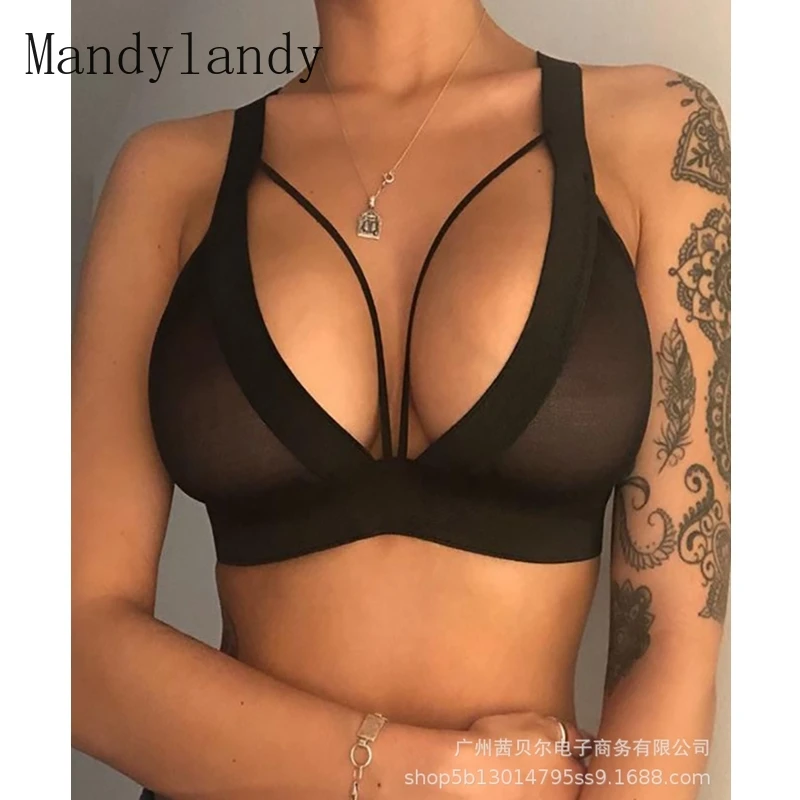 

Летнее сексуальное нижнее белье Mandylandy, пижамы, бикини с V-образным вырезом, бюстгальтер, женское сексуальное однотонное нижнее белье, майка ...