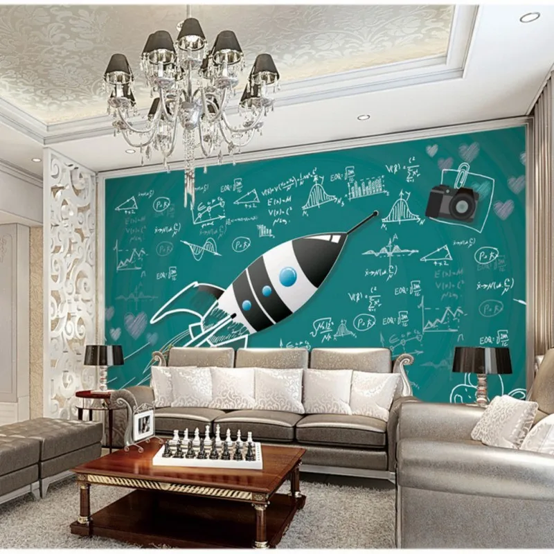 

Drop Shipping 3D Photo Wallpaper Rocket Blackboard Painting Mural Chalk Fashion Background Wallpaper Restaurant Custom Mural