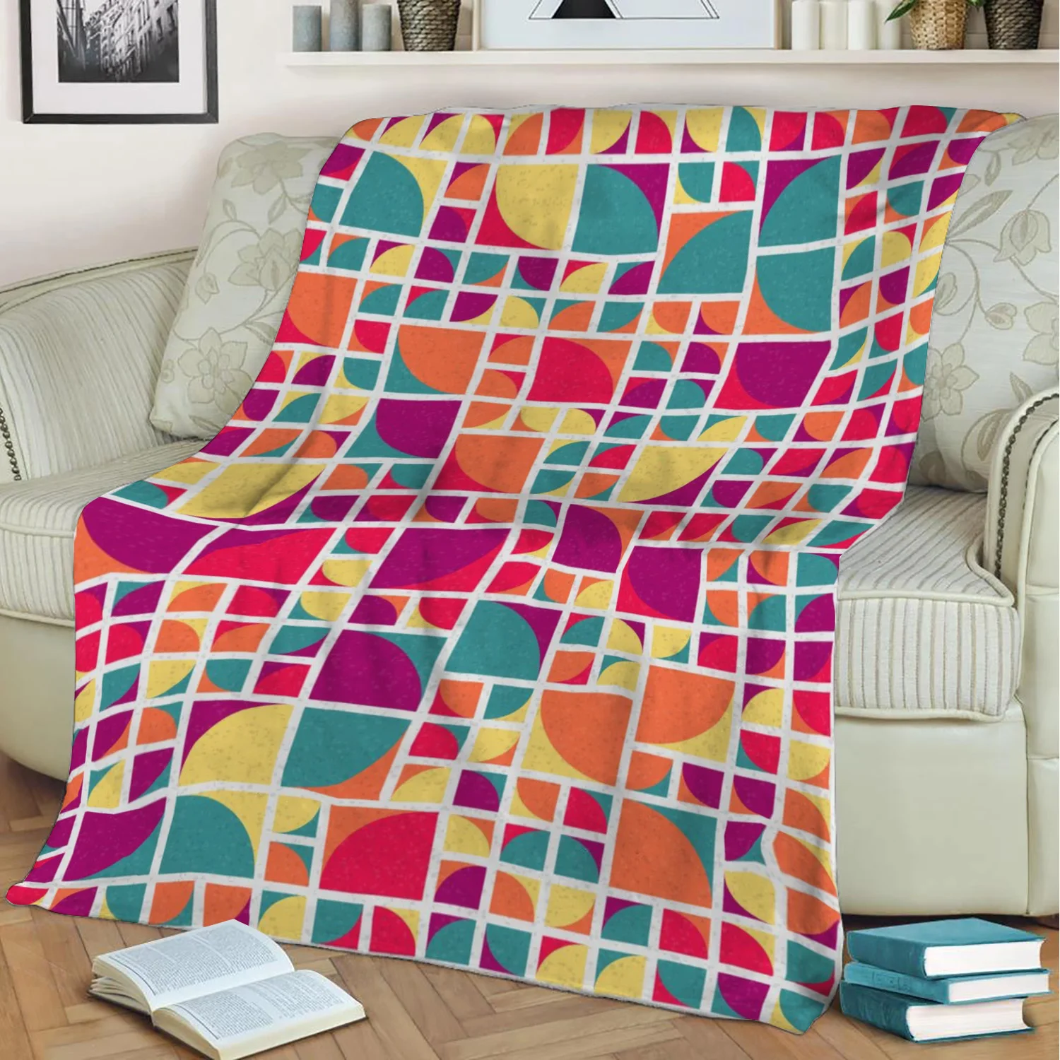 

Бархатное плюшевое Флисовое одеяло с абстрактным геометрическим узором и 3D принтом, покрывало, одеяло из шерпы, домашний декор