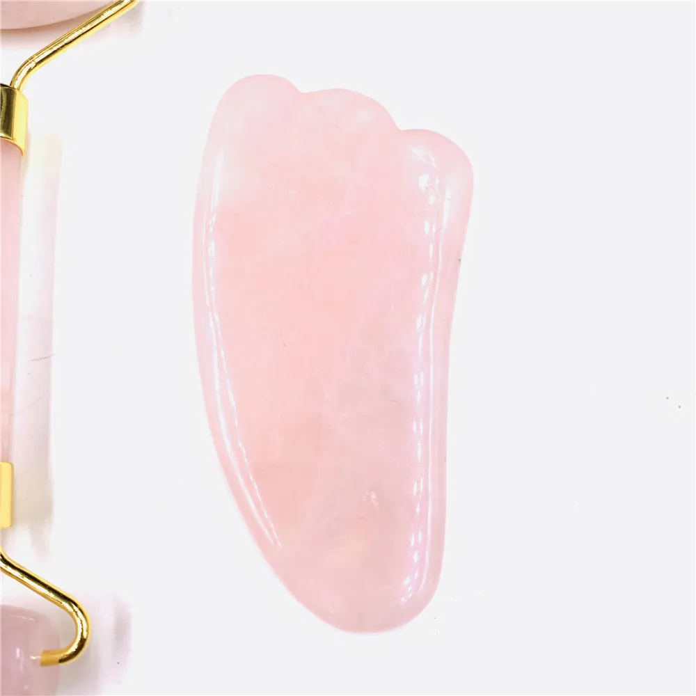 

Jade Roller Guasha Tool Set Face Massage Roller Slimming Anti Wrinkle Cellulite Crystal Natural pink crystal Stone Scraping