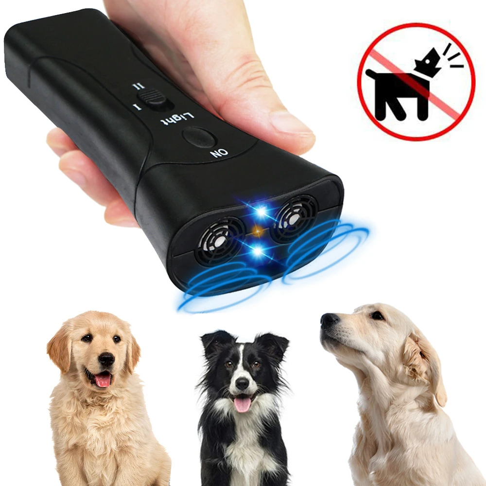 

3in1 Pet Dog Repeller Portable Anti Barking Stop Bark Training Device Trainer LED Ultrasonic Dog Training Device Without Battery