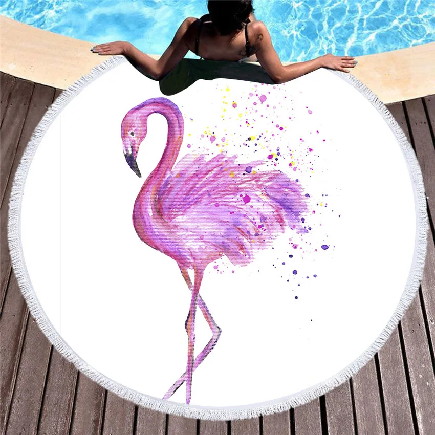 Мягкое летнее круглое пляжное полотенце с фламинго домашнее банное на шнурке