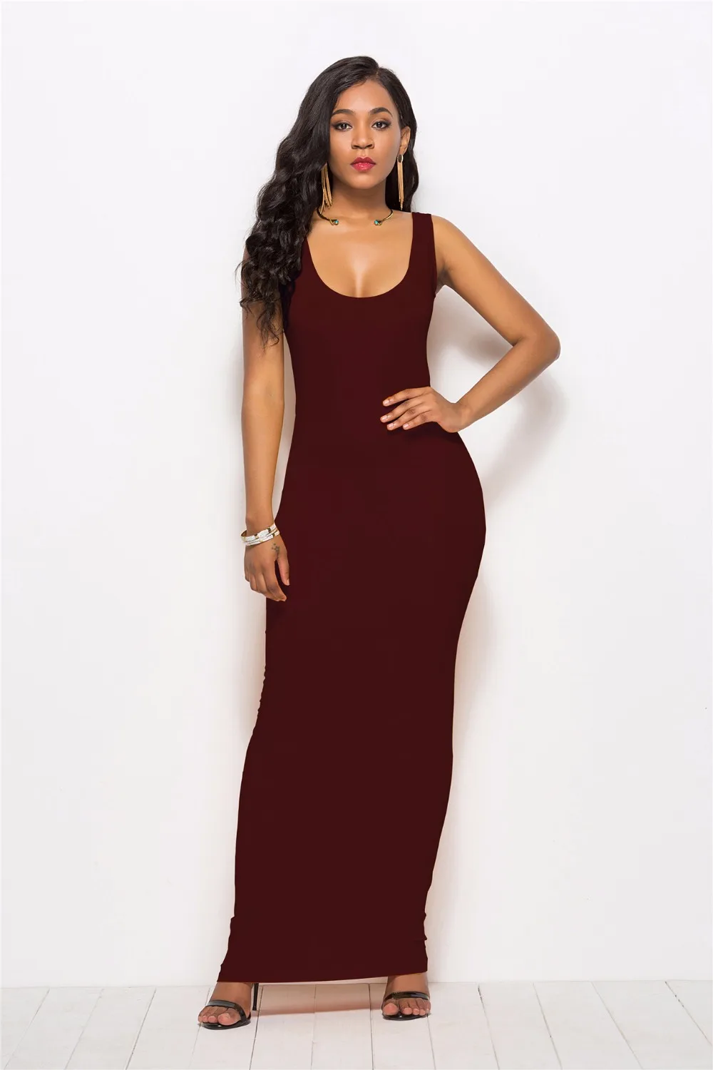 

High Stretch Tank Robe Spring Summer Thin Long Dress Vestidos 2018 Elegant Women Sexy Dress O-neck Sleeveless Slim Maxi Dress
