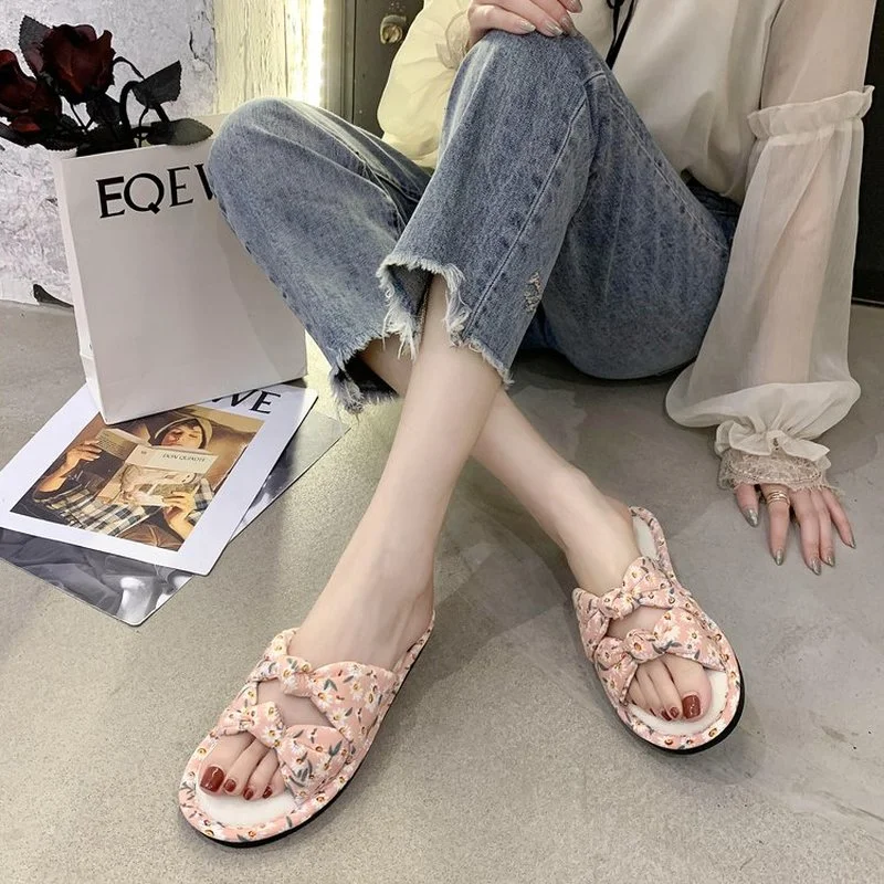 

2021 Casual Women's Slippers Printed Vamp Fashion Open Toe Sweet All-match Flat-Bottom Small Fresh Women Slippers