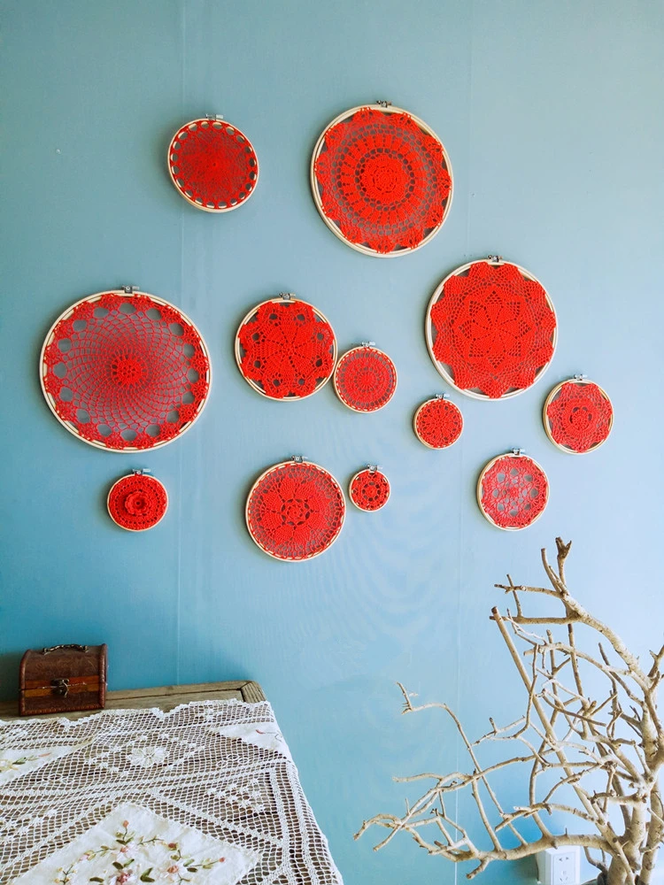 

DIY Red tapestry wall hanging Cotton Lace Dreamcatcher Wedding Background Decoration mexican party decor boho wall hanging