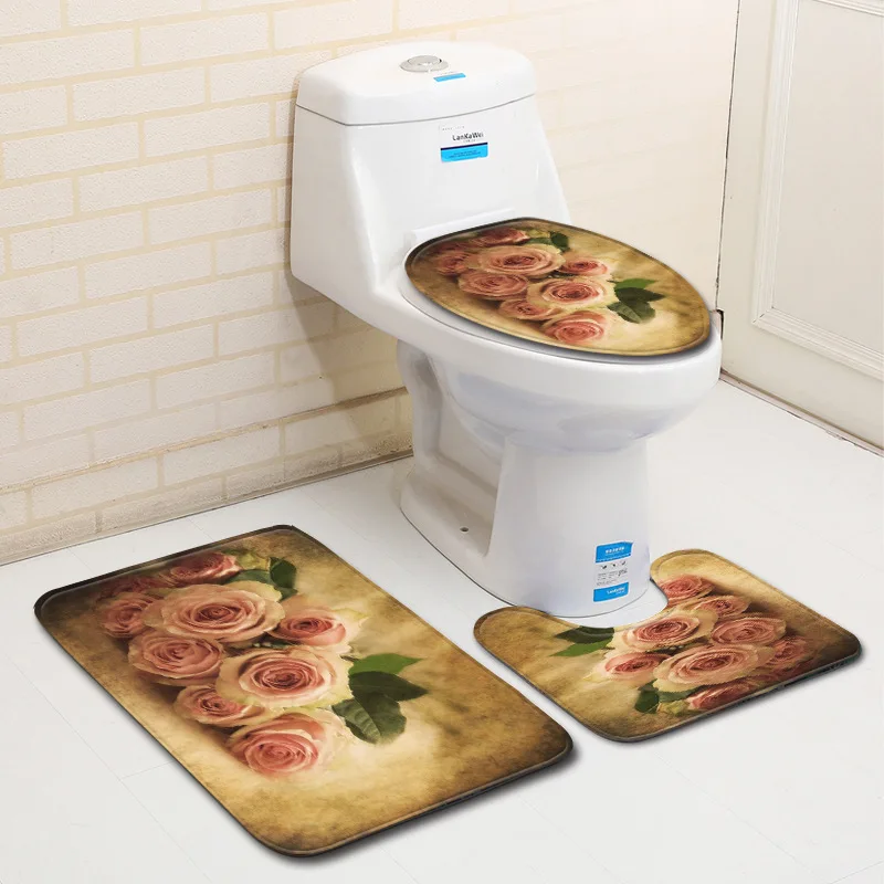 3 шт./компл. коврик для ванной с розами нескользящий унитаза накидки сиденья