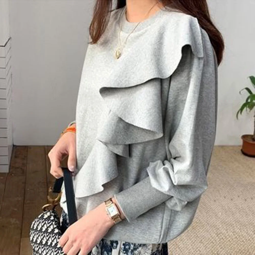 Женская футболка Осенняя дизайнерская шикарная с длинным рукавом Офисная