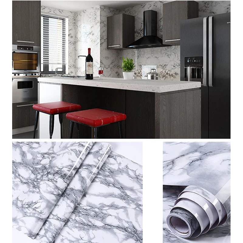 3M/5M New Upgrade Kitchen Marble Contact Paper PVC Wall Stickers Countertop Stickers Bathroom Self Adhesive Waterproof Wallpaper