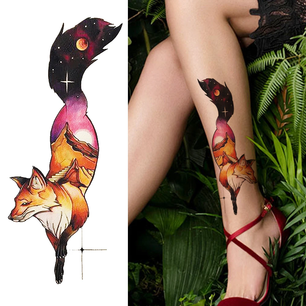 

Watercolor Fox Planets Temporary Tattoos Sticker Realistic Fake Flower Astronaut Tattoos Waterproof Hummingbird Body Art Tattoos