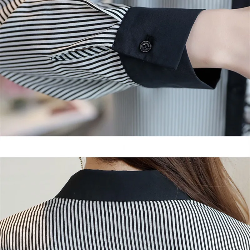 

Korean Women Shirts Chiffon Blouses for Women Striped Shirts Tops Woman Long Sleeve Blouse Shirt Woman Print Shirt Plus Size Top