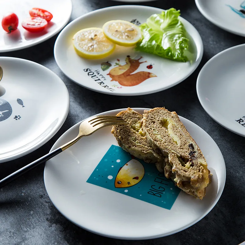 20 см мультяшная круглая керамическая тарелка Милая Черная кошка глазурованная