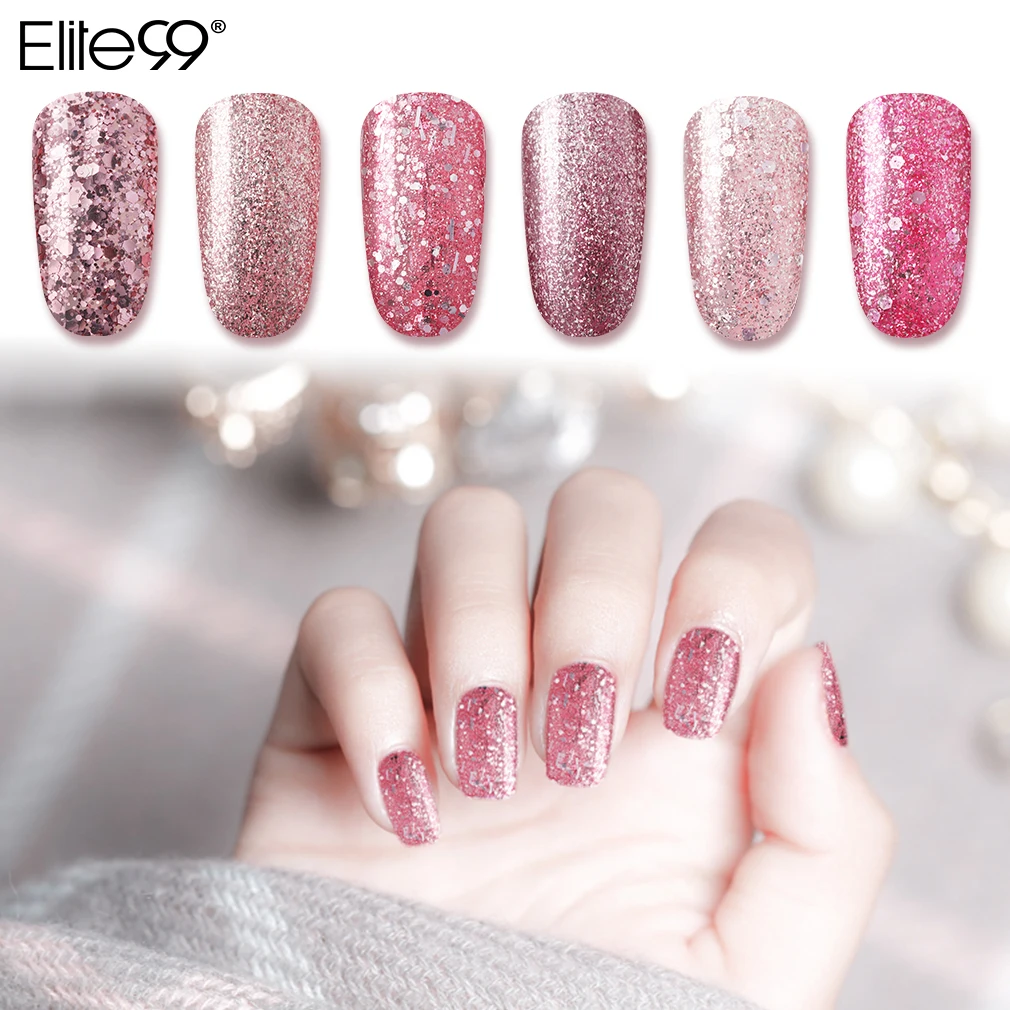Elite99 розовое золото УФ гель для ногтей блестки замочить от лак Полупостоянный