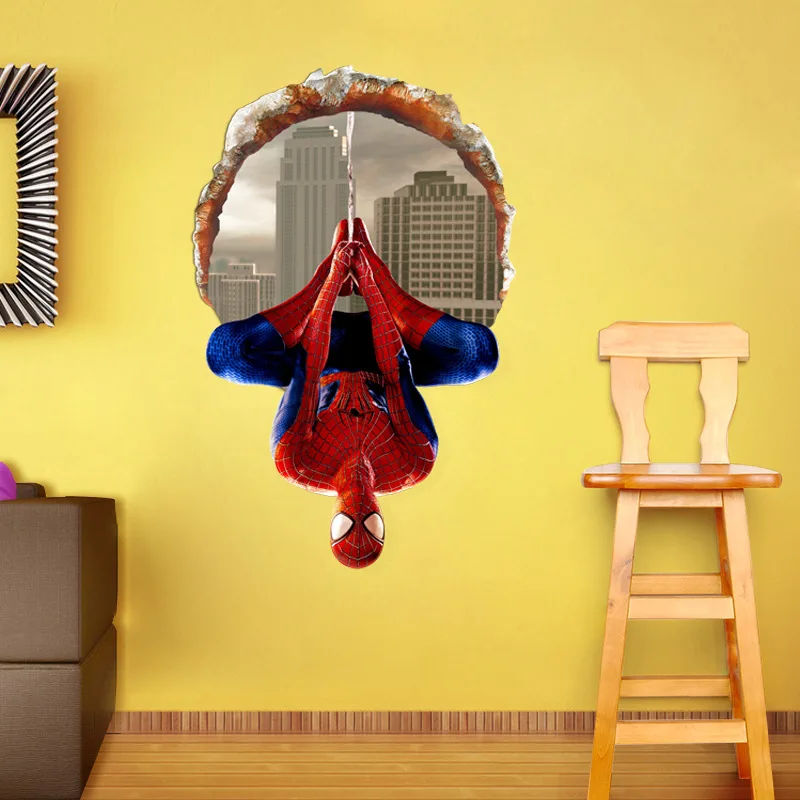 3D наклейки, Spider-man, декоративные наклейки, детская комната, Декор, Супермен, Человек-паук, гигантские наклейки на стену, клей для детской комнаты, настенные