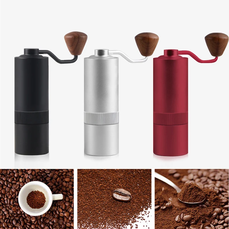 

Portable Mini Aluminum Manual Coffee Grinder Stainless Steel Burr Grinder with Walnut Handle @LS