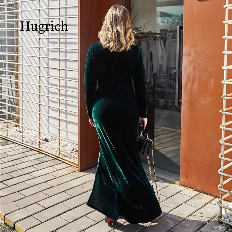 

Elegant Velvet Maxi Dress Women Autumn Winter Cross Split Long Bodycon Party