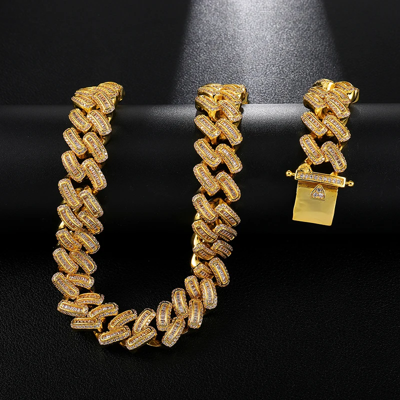Hip Hop 15MM Bling Iced Out AAA CZ Square Zircon Cuban Link Chain Necklace For Men's Copper Necklaces For Men Jewelry
