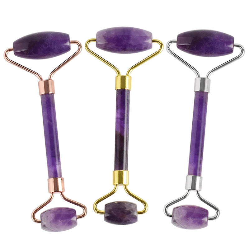 

Lifting Face Natural Amethyst Double Head Jade Roller Massager Stone Slimming Body Anti-Puffy Reduce Facial Cellulite for Health