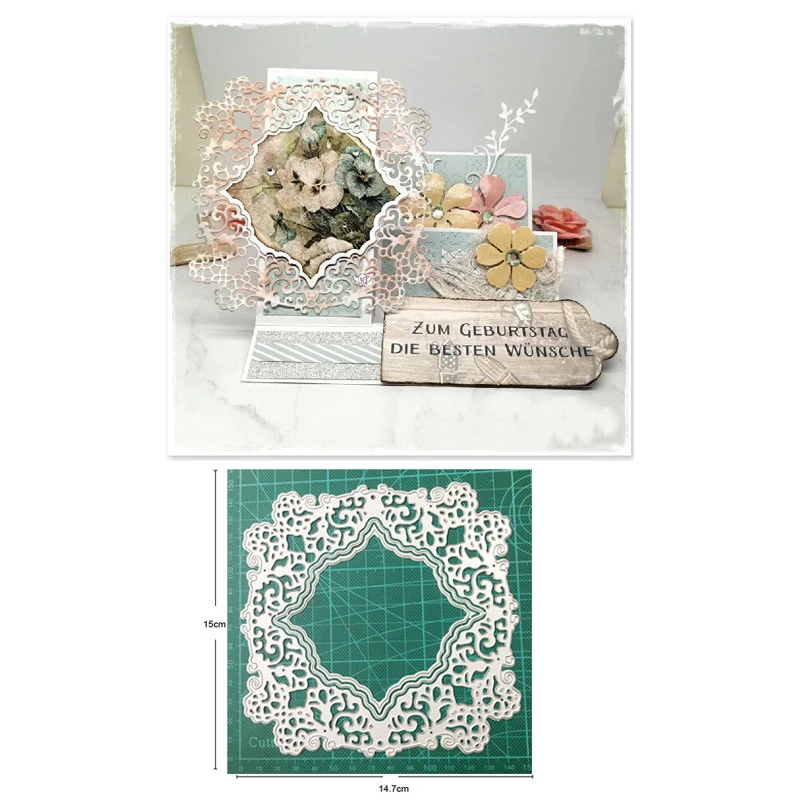 

Metal dies Lace Background Photo Frame cutting dies Stencils for DIY Scrapbooking dies Craft Paper Card making embossing die cut