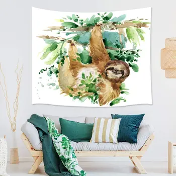 Watercolor Sloth on Trees Cute Animal for Kids Wall Hangings Tapestries